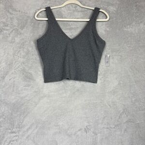 GapFit Studio Rib V-Neck Crop Top Heather Grey Medium Gym Athletic Lounge